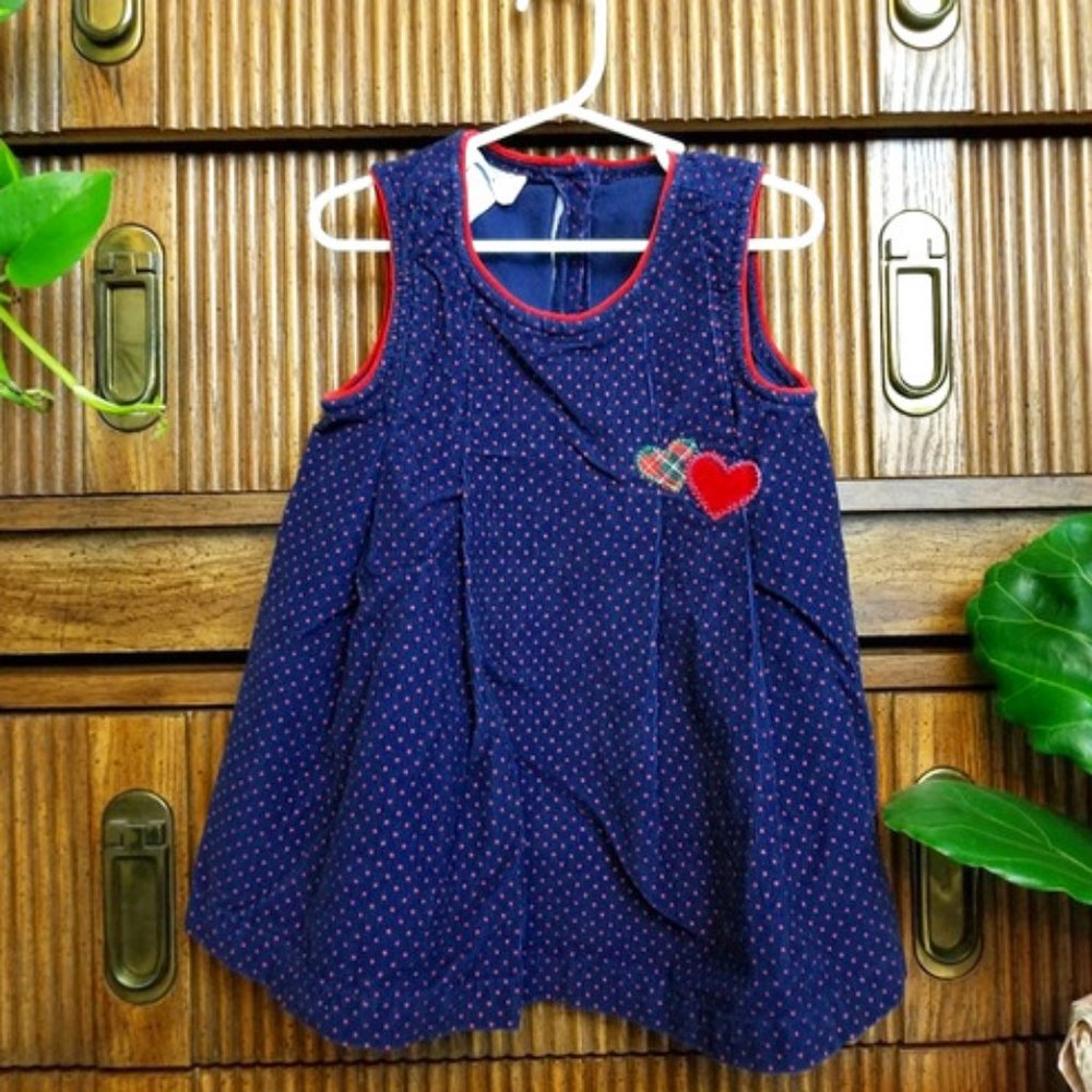 Vintage Girls Dress Navy & Red Dots Size 3T